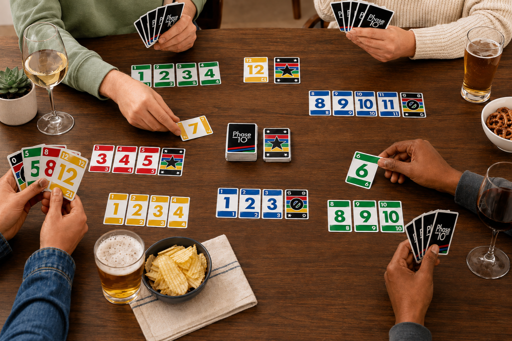 vier mensen spelen phase 10